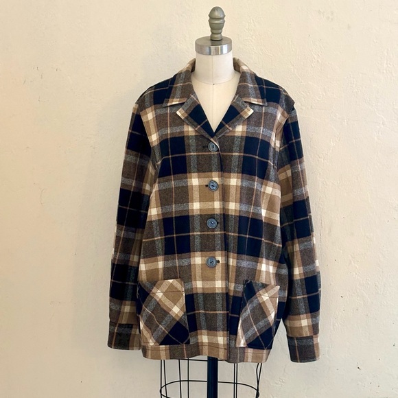 Pendleton shirt jacket plaid virgin wool womens black brown w pockets shacket - Picture 5 of 9